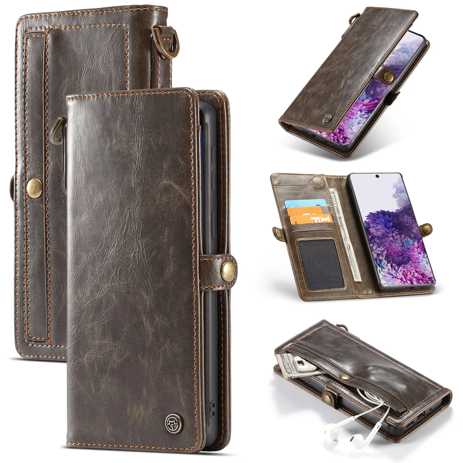 

For Samsung Galaxy Note 20 S20 Ultra Note 10 Plus Original Case CaseMe Retro Flip Leather Magnetic Removable Wallet Case Cover