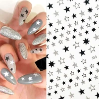 1pcs black white star series 3d nail stickers hollow geometry adhesive slider ornaments diy transfer sticker nail decals decor