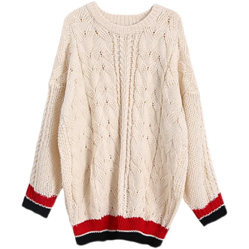 

Autumn and Winter Clothing Retro Japanese Idle Style Knitwear Sweater Thick round Neck Pullover Cable Loose-Fitting Long for