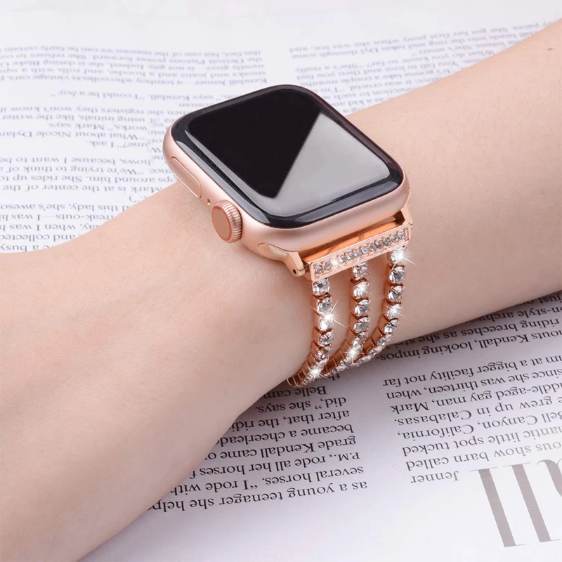 Ремешок из нержавеющей стали для Apple Watch band 38 мм 42 женский браслет с алмазными