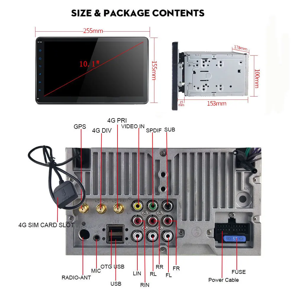 

10.1'' 2 din Android Autoradio Stereo Multimedia Player Octa Core 2/32GB with 4G Sim Card WIFI/DSP/DVR GPS Universal Head Unit