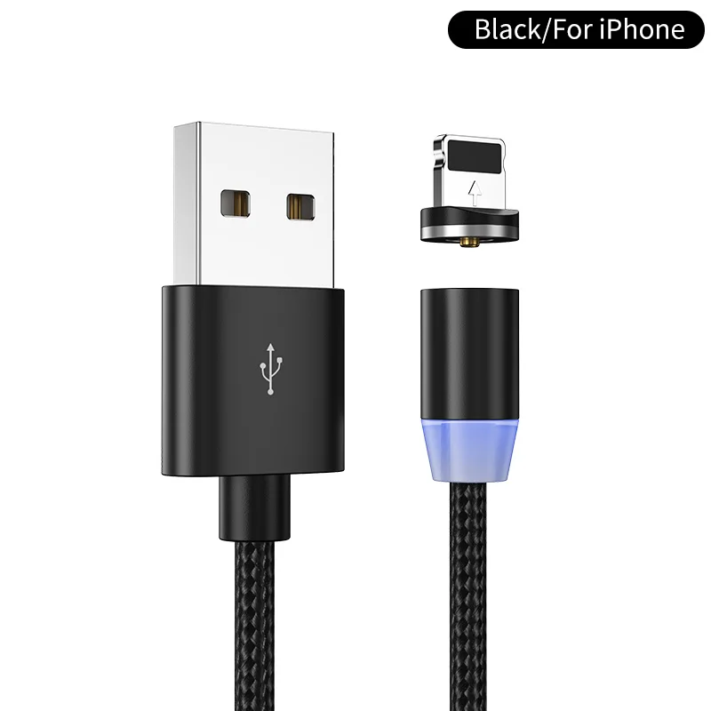 Black for iPhone YKZ Магнитный кабель Micro USB кабель для iPhone samsung type C Магнитный зарядный USB кабель Micro USB C Магнитный телефонный кабель освещение - Цвет: Black for iPhone