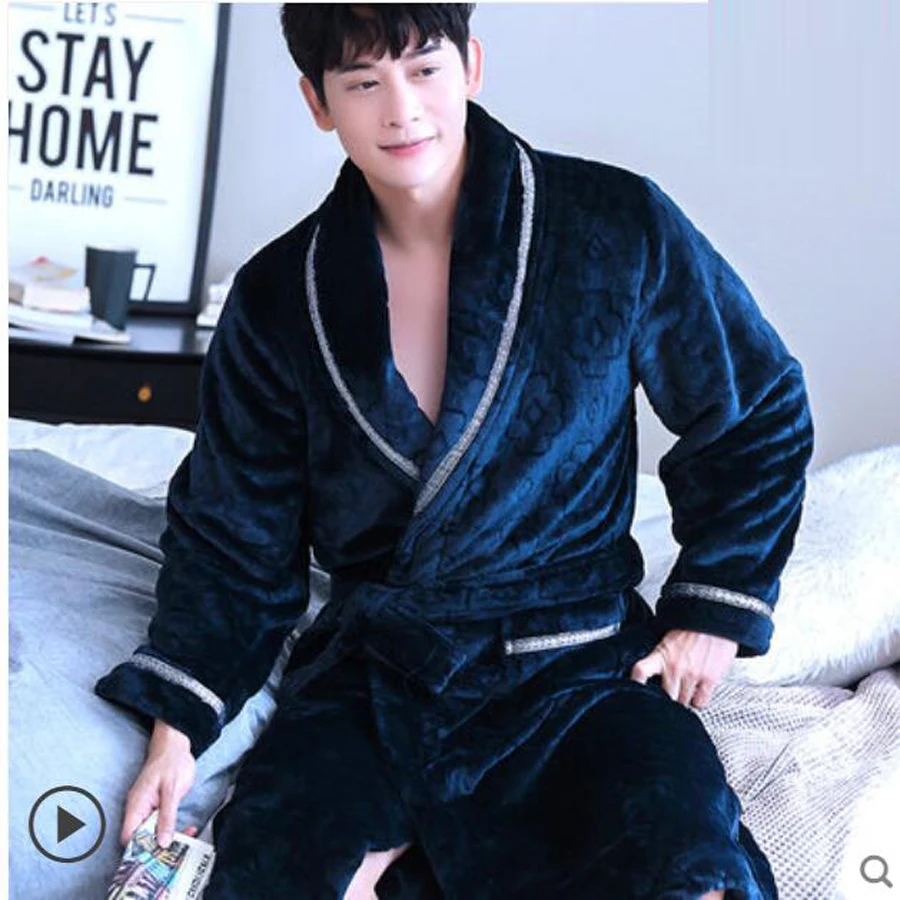 

Plus Size 3XL Men Robe Winter Warm Super Soft Flannel Coral Fleece Long Bath Robe Mens Kimono Bathrobe Male Dressing Gown Robes