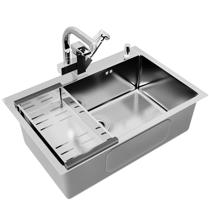 

304 Stainless Steel Kitchen Sink Topmount Single Bowl Basin For Kitchen Fixture Home Improvement With Drainage Accessories
