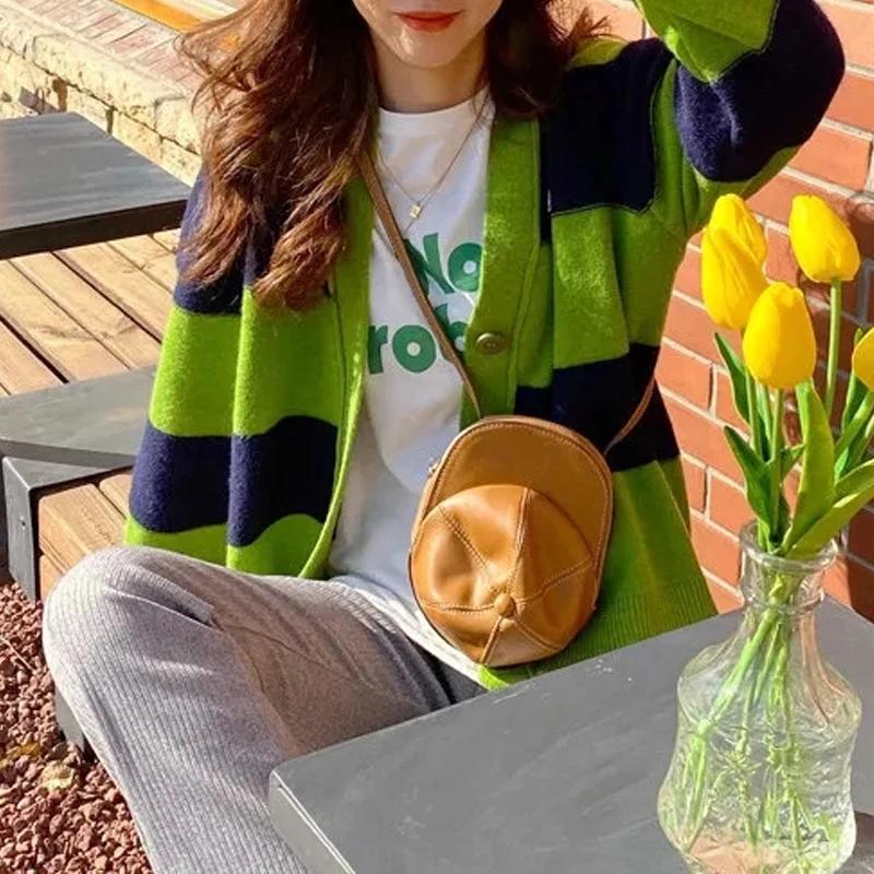 

Women Long Sleeve Color Contrast Striped Sweaters Cardigans Autumn Korean Style Knitwear Female Button-up Design Knit Outerwear