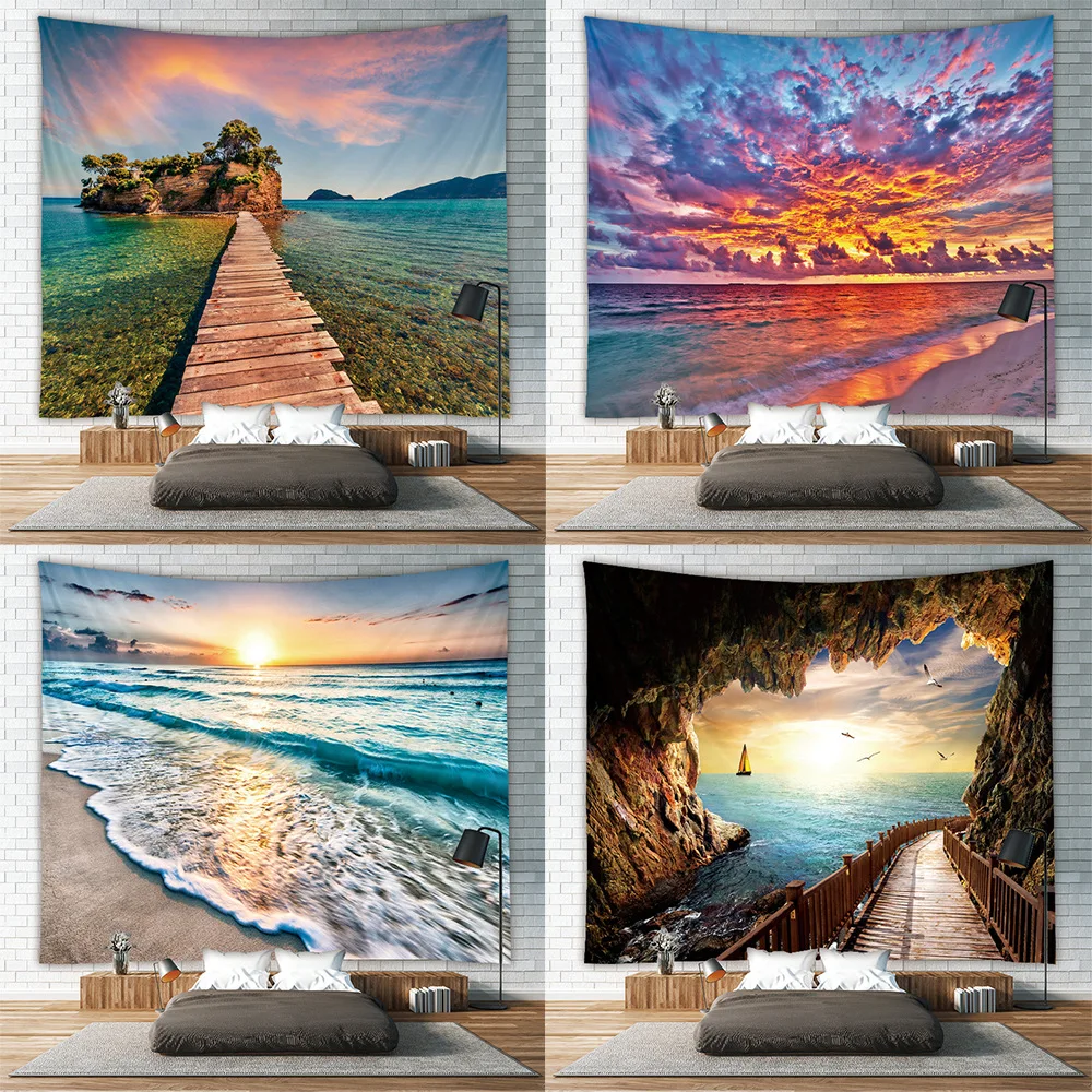 Спальня украшение с оригинальным изображением тропического пляжа и гобелен