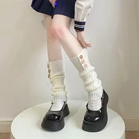 lolita buttons leg warmers women knitted high knee socks female jk white black loose boot stockings girls leg warm sock