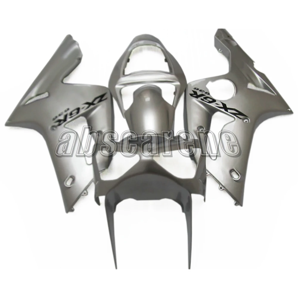 Глянцевые полностью серебряные Обтекатели для мотоциклов Kawasaki ZX6R ZX 6R 2003 2004 03 04