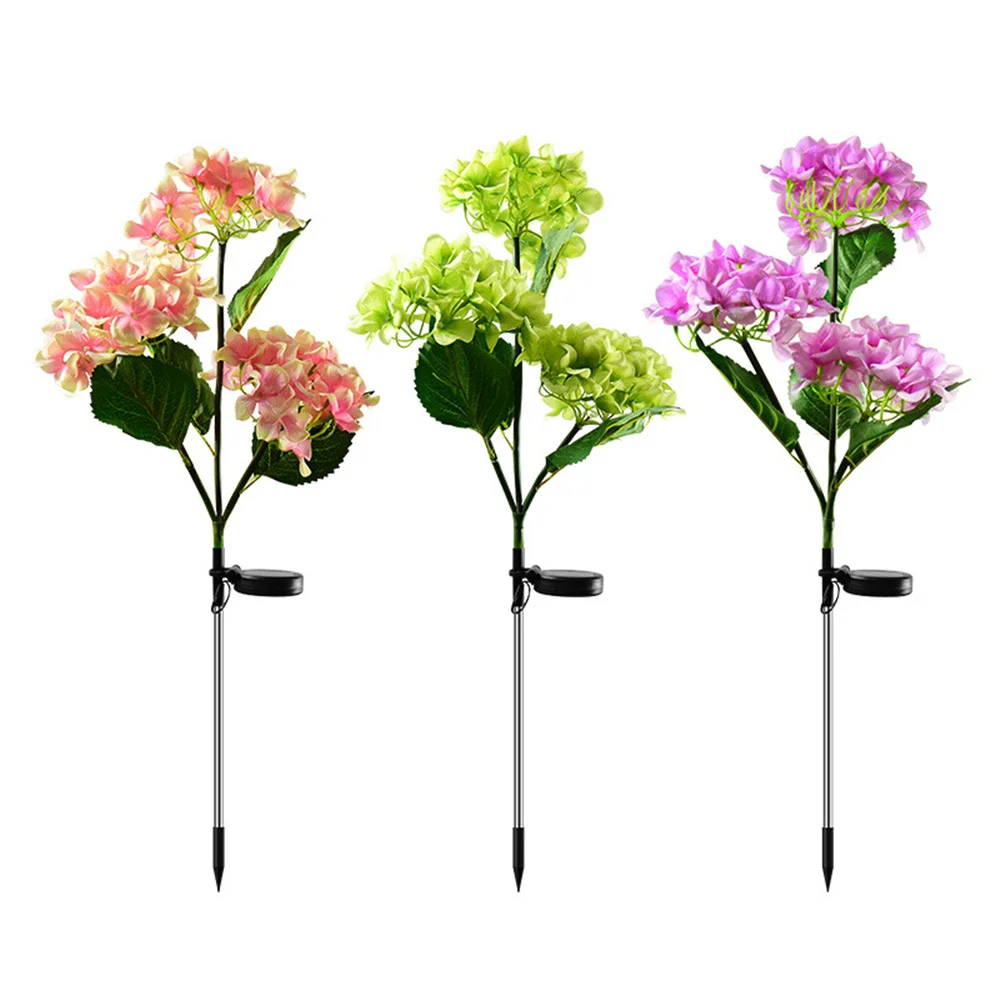 

2022 Solar Hydrangea Stake Lights Waterproof Realistic LED Flowers Powered Outdoor In Ground Garden Lamp Lawn Patio Backyard