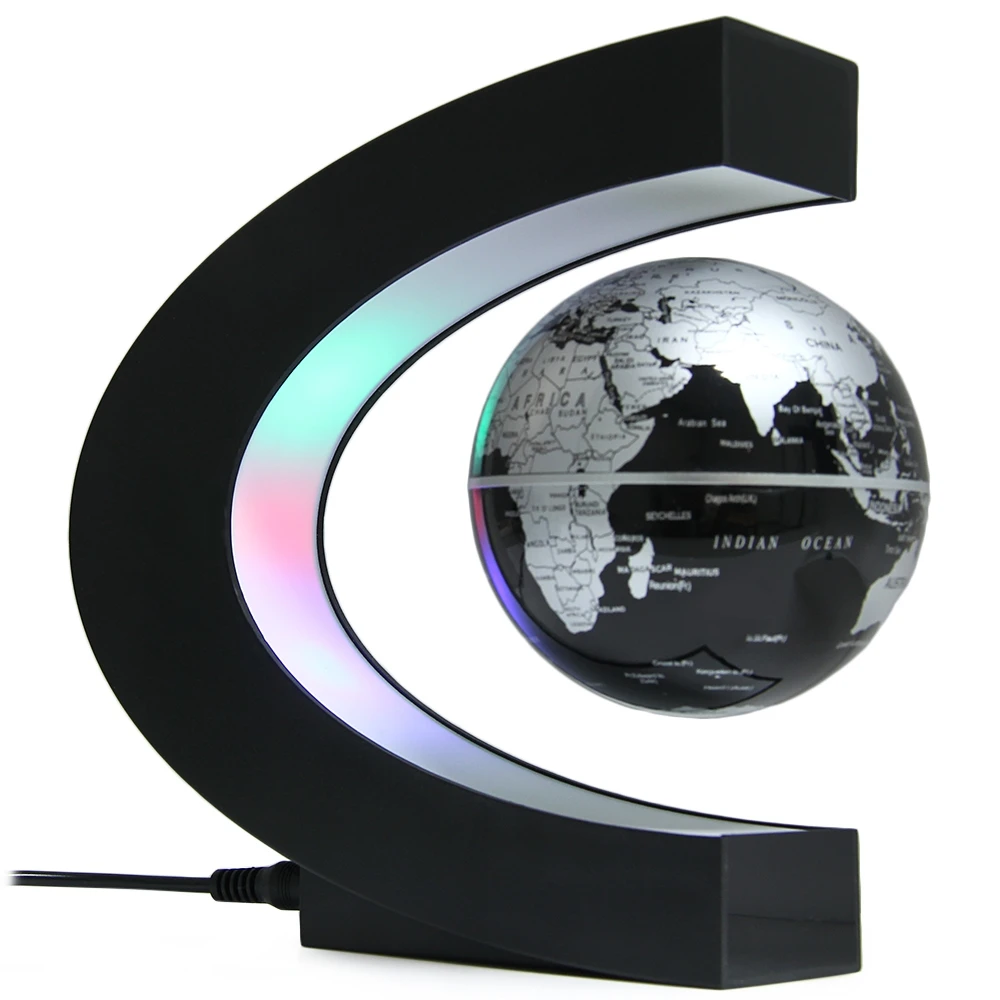 C Shape Levitation Floating Globe Rotating Magnetic World Map Colorful LED Lamp Gift Decoration | Дом и сад