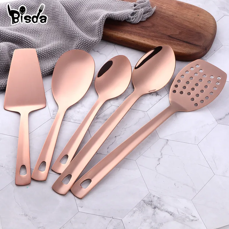 4/12pcs Stainless Steel Kitchen Utensils Gold Cooking Tool Long Serving Sets Scoop Spoon Fork Turner Ladle Cake Shovel | Дом и сад