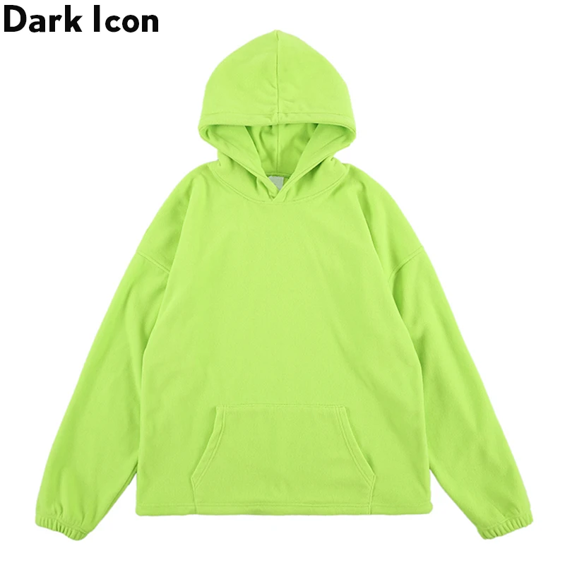 Мужская однотонная флисовая толстовка Dark Icon Толстовка в стиле хип хоп с передним карманом и капюшоном