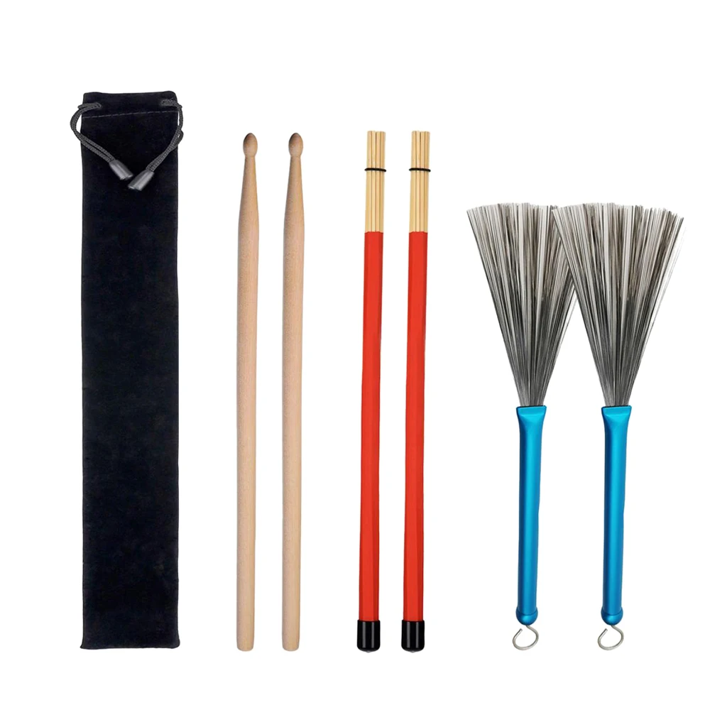 

1 Set Percussion Drumsticks & Drum Wire Brushes & Rod Brush Sticks With Bag