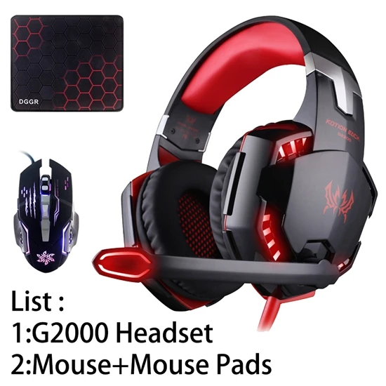 G2000 Red A KOTION EACH G2000 G9000 игровые лучшие наушники с глубокими басами, стереогарнитура для ПК, для компьютерных игр, наушники с микрофоном, светодиодный свет - Цвет: G2000 Red A