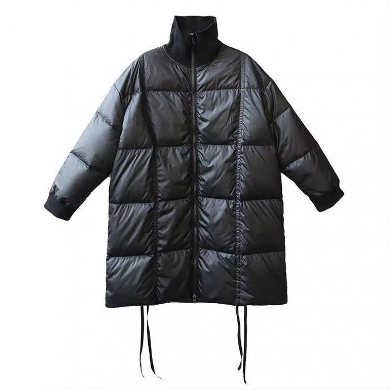 

Женское пуховое пальто, зимнее черное пуховое пальто с завязками, женское Свободное пальто размера плюс, длинная куртка для женщин, зима 2020, ...