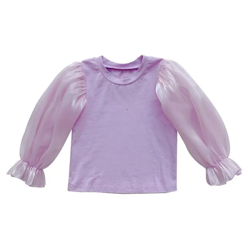 

2021 Summer Baby Girls Fashion Casual T Shirt Puff Sleeve Tops Children Outfits Solid Shirt for Kids Girl Sweet Clothing Q84
