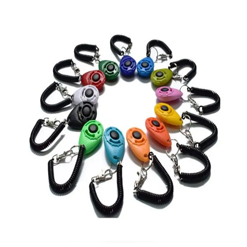 

Pet Dog Training Clicker Plastic Click Trainer Aid Too Adjustable Wrist Strap Sound Key Chain Dog Cat Supplies