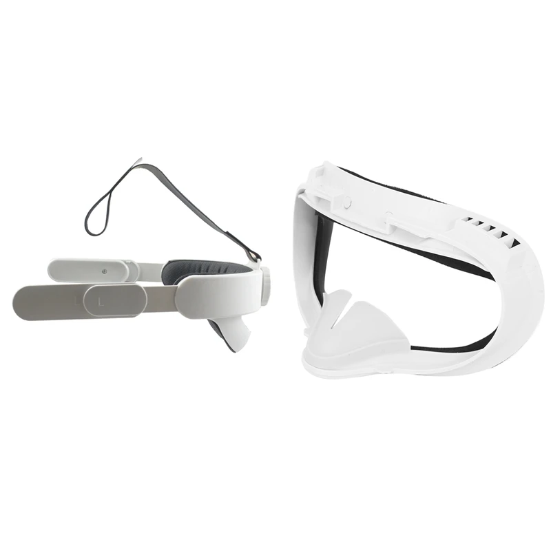 

6-In-1 Set VR Facial Interface Bracket & PU Leather Foam Face Pad for Quest 2(White) & for Quest 2 Elite Headband