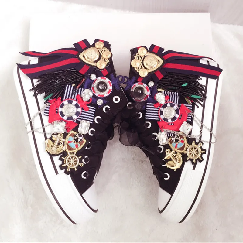

Handmade sweet and exquisite rhinestone tassel chain badge ladies all-match increase canvas shoes