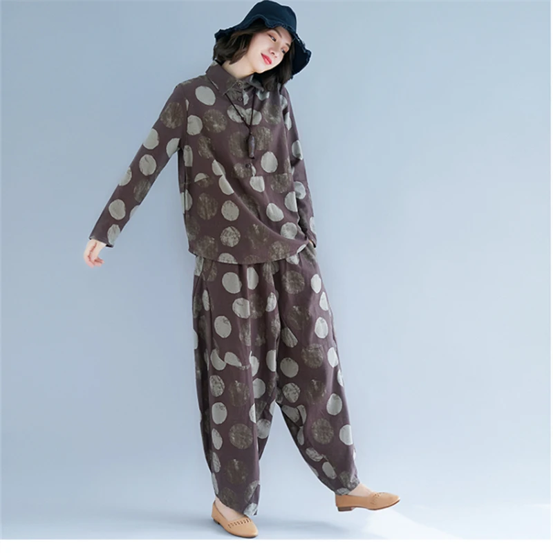 Брюки султанки из хлопка и льна свободные штаны в ретро стиле с принтом 2