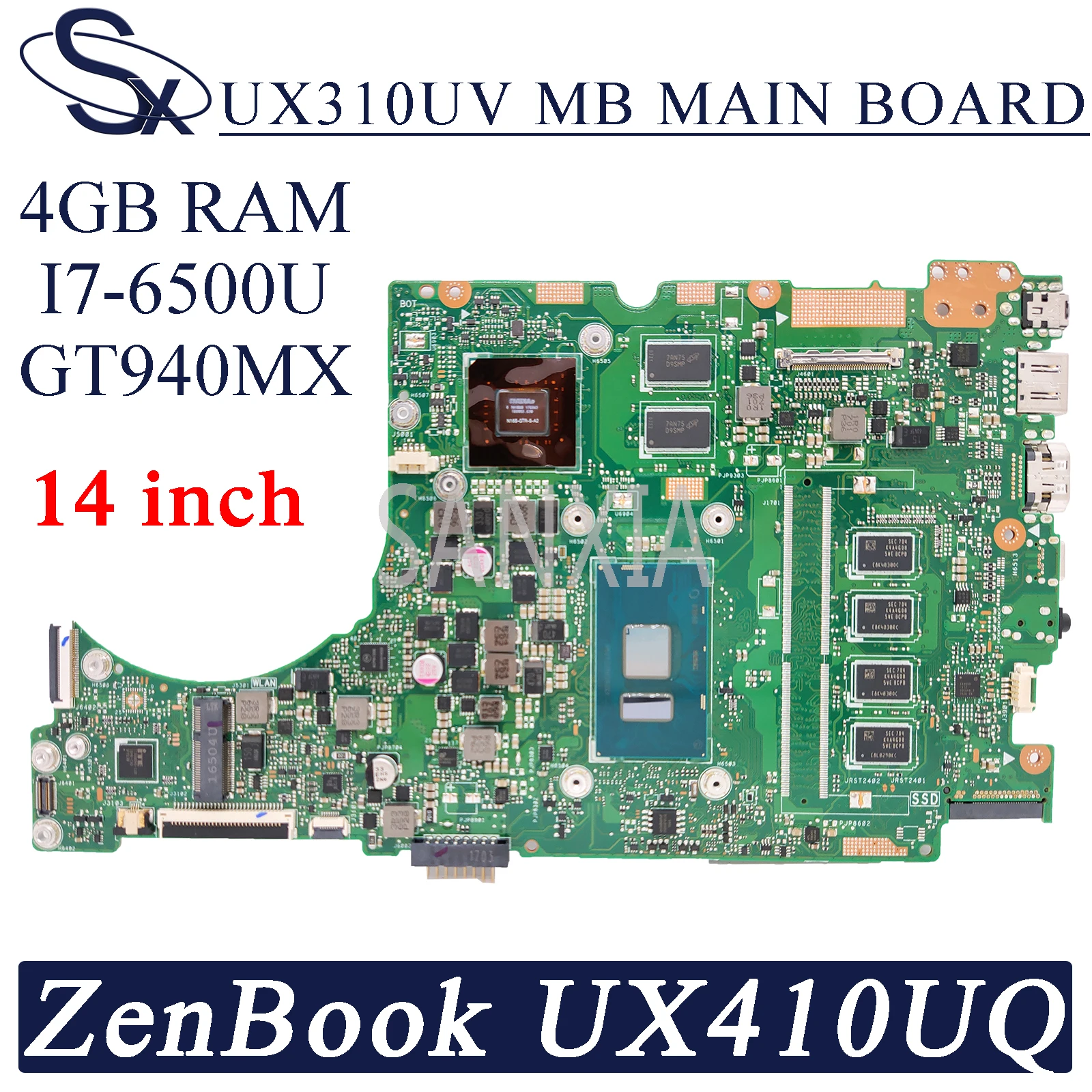 

Материнская плата KEFU UX310UV для ноутбука ASUS UX410UQ (14 дюймов) UX410U UX310U оригинальная материнская плата 4 ГБ-ОЗУ