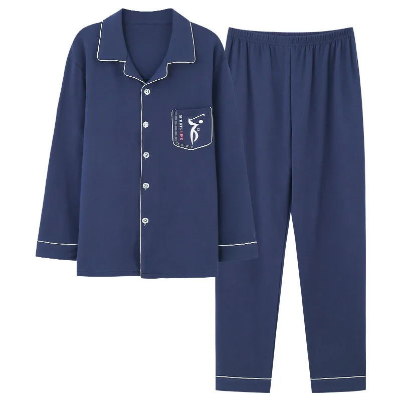 2020 Spring Mens Pyjama Cardigan Fold-down Collar Cotton Men Long Sleeve Home Wear Simple Mansleepwear Luxury Men Clothing