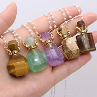 natural crystal quartz tiger eye amethysts stone perfume bottle necklace pendant pearl chain for women romantic gift 80cm