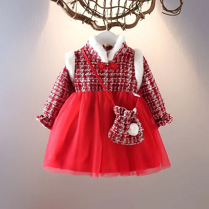 

Newborn Baby Girls Winter Thick Warm Tang Suit Kids New Year Dress Children Infant 1Year Birthday Gift Photography Hanfu Suit