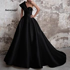 Женское атласное вечернее платье, длинное черное официальное платье на одно плечо, бальное платье для выпускного вечера, лето 2022