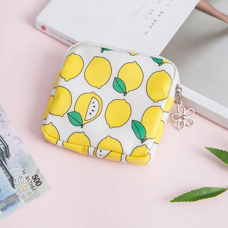 lemon Милый кошелек для монет держатель для кредитных карт молния сумка для гигиенических прокладок сумка для хранения мини-кошелек для монет салфетка полотенце Органайзер чехол - Цвет: lemon