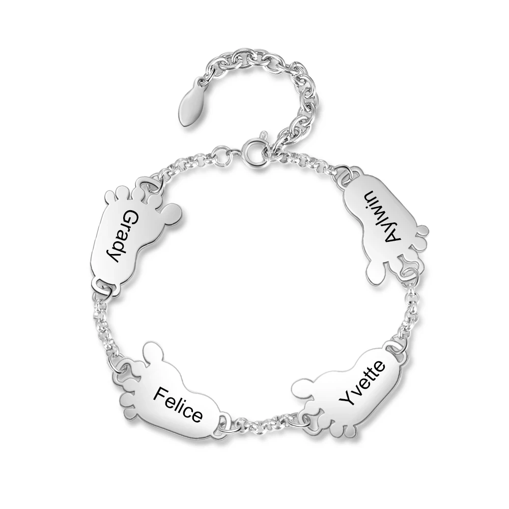 Custom Feet Name Bracelet Engraved Names Symbols Date Round Stainless Steel Adjustable Letter Bangle For Women Mom Kids Gifts