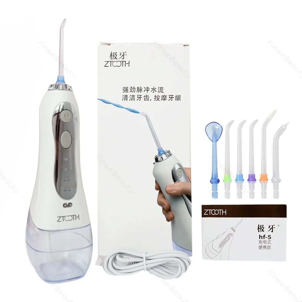 

Oral Irrigator USB Rechargeable Water Flosser Portable Dental Irrigator 5 Nozzles 300ML Water Tank for Teeth Cleaner Whitening