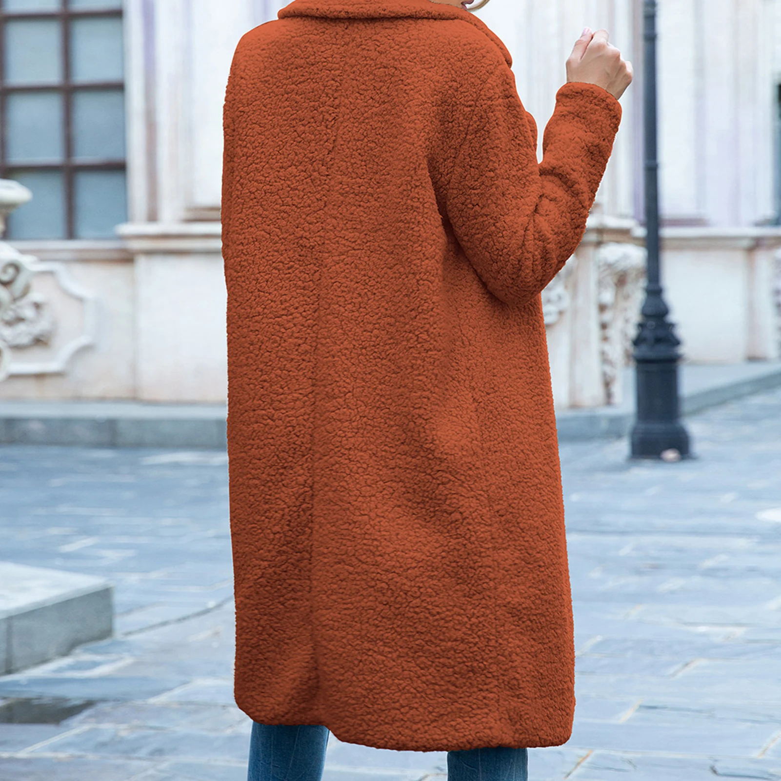 

2020 Fashion Women Winter Warm Faux Fleece Coat Lapel Collar Long Sleeve Jacket Open Front Overcoat Female Casual Streetwear New