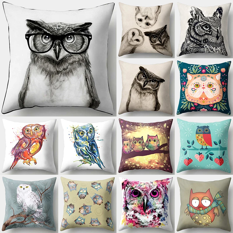 

1Pcs Owl Pattern Polyester Throw Pillow Living Room Cushion Cover Car Home Decoration Sofa Bed Decorative Pillowcase 40513