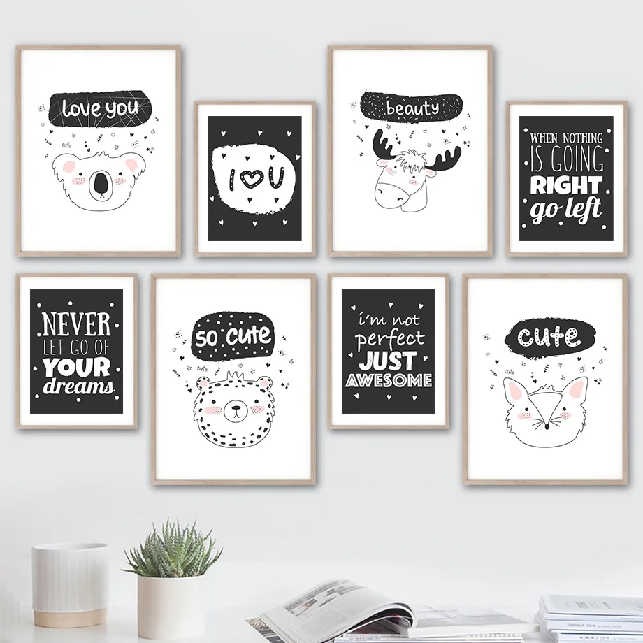 

Cute Koala Elk Leopard Fox Love Quote Wall Art Canvas Painting Nordic Posters And Prints Wall Pictures Kids Room Nursery Decor