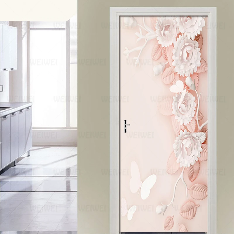 Скандинавские розовые рельефные наклейки на дверь ПВХ самоклеющиеся обои Постер