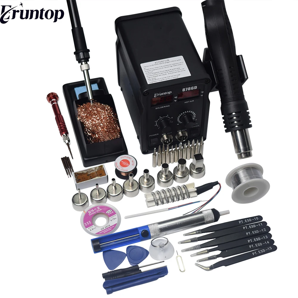 Eruntop 8786D 8586D + 8586 двойной дисплей SMD паяльник пистолет горячего воздуха|Паяльные