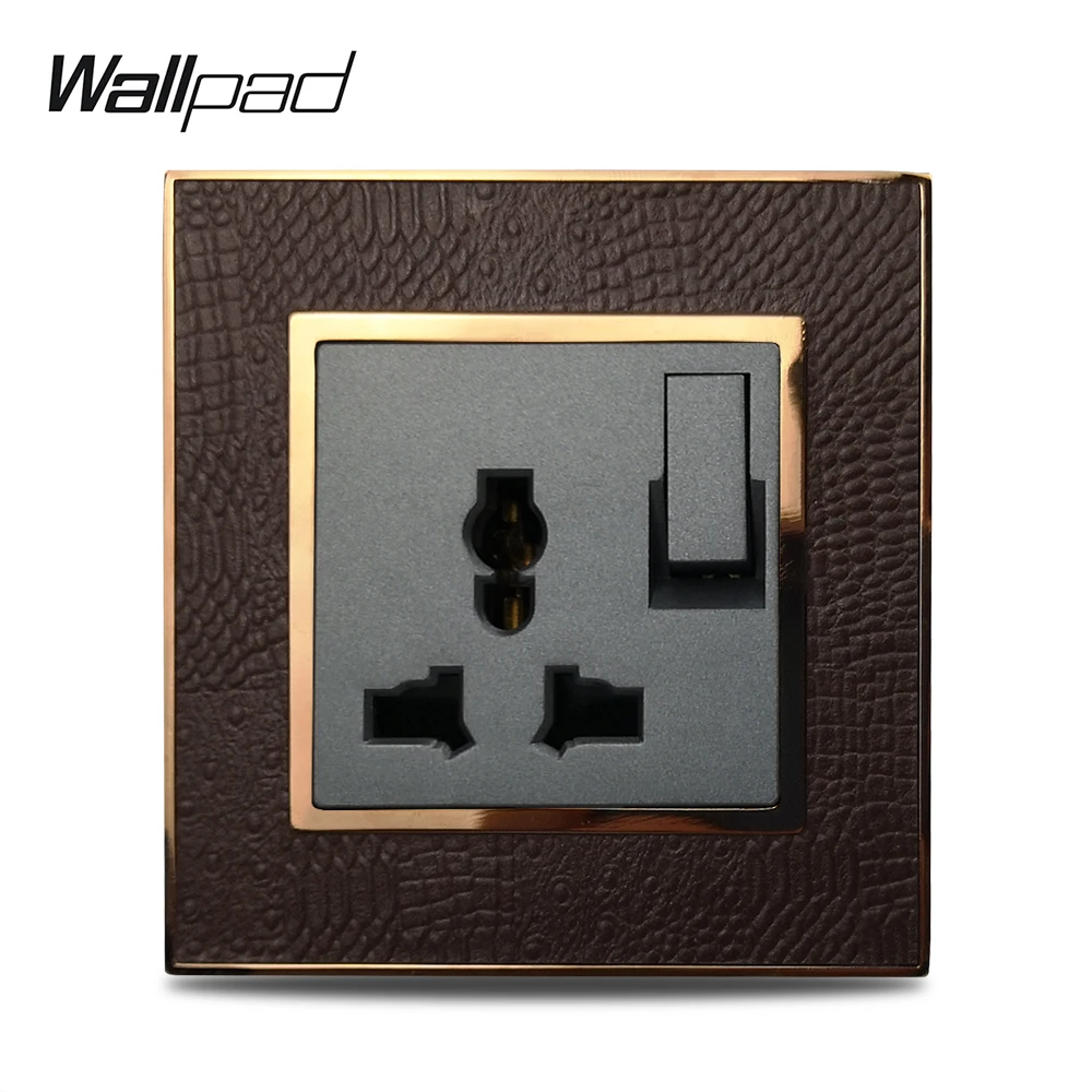 Universal Multi Socket Wallpad L1 Gold Metal Frame Leather Panel EU UK US Function Wall Electric Power outlet | Обустройство дома
