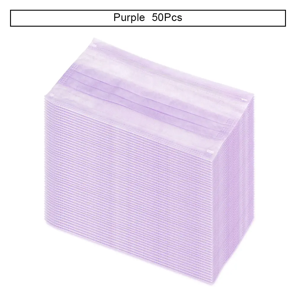Purple 50Pcs 100 шт./упак. Анти-пыль ветрозащитный одноразовые маски для лица 3 слоя ресницы медицинский стоматологический ушной уход за кожей лица хирургические нетканые маски для удаления пыли - Цвет: Purple 50Pcs