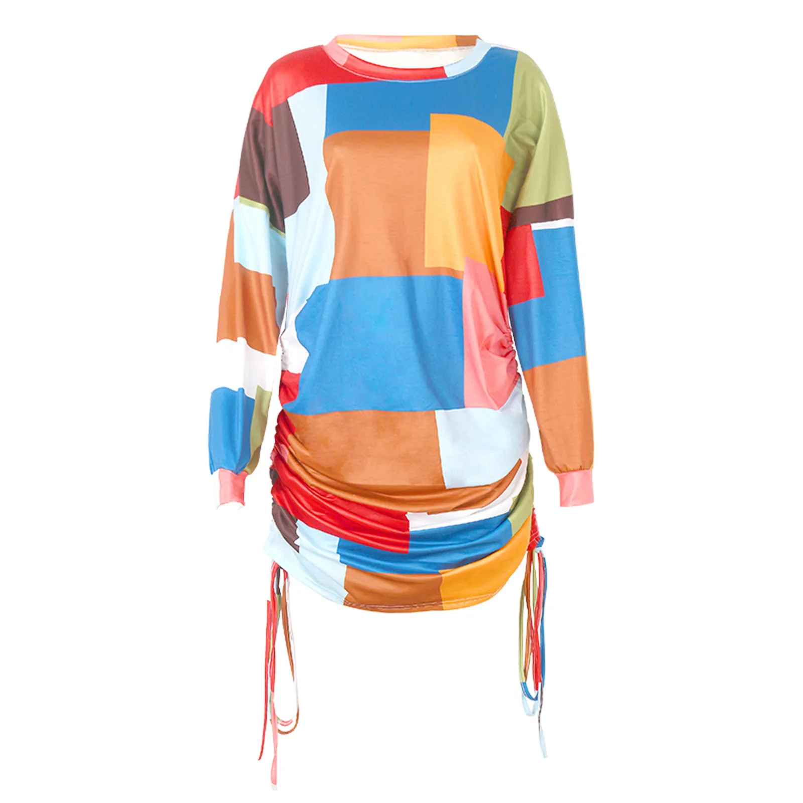 

Woman Dress Fashion Sweater Dress Women Pullover Off Shoulder Print Drawstring Ruched Long Sleeve Dress Vestido De Mulher2021