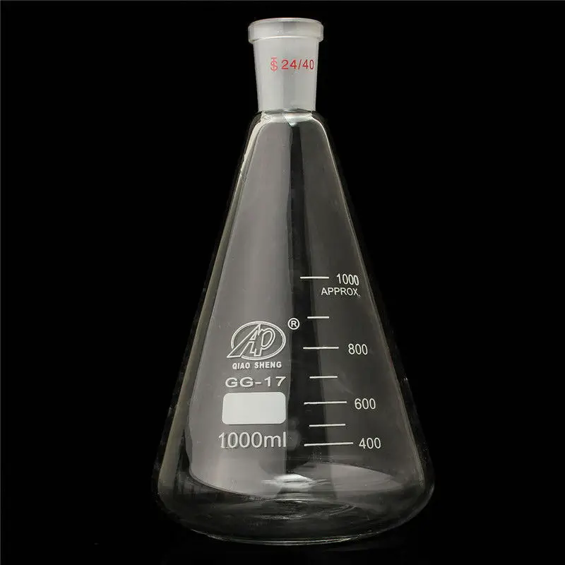 

1000 мл 24 / 40 стеклянная колба Erlenmeyer Pro коническая бутылка посуда для химической Лаборатория стеклянная посуда
