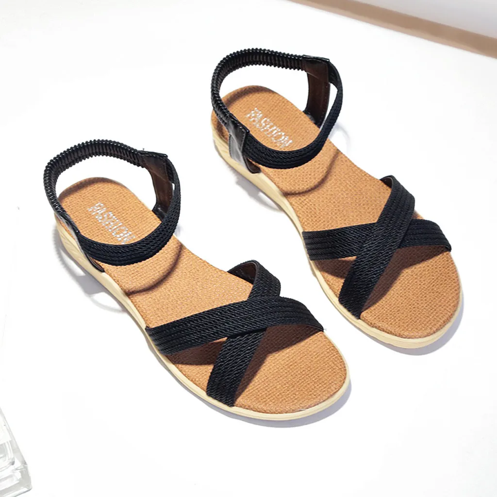 Сандалии женские на низком каблуке плоская подошва Нескользящие перекрестные