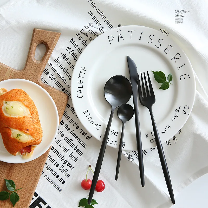 Роскошный черный набор посуды нож вилка ложка палочки для еды столовых приборов