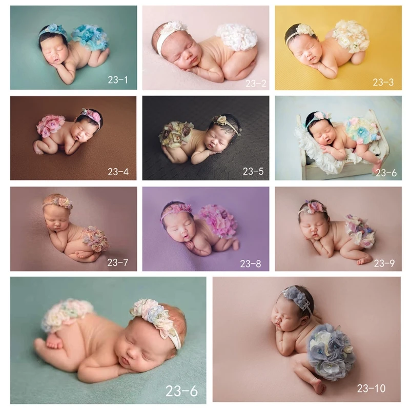 

J60B 2 Pcs Newborn Photography Props Baby Hair Band Round Flower Cushion Set Headband Costume Kit for Infants Photo Shooting