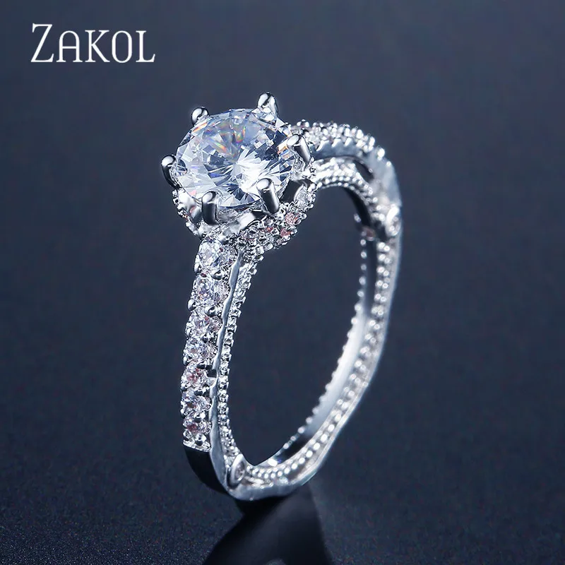 Модные обручальные кольца ZAKOL с 6 фианитами для женщин ювелирные изделия женская