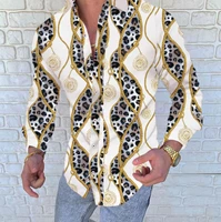 2021 new autumn mens fashion shirt golden rope printing slim fit shirts male long sleeve casual holiday party shirt clothing