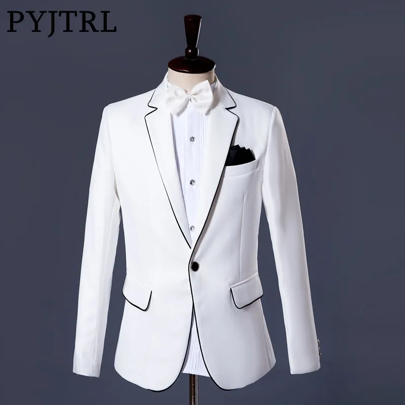 

PYJTRL Brand Mens Fashion White Wedding Groom Stage Singer Suit Jacket Blazer Styles Masculino Slim Fit Casual Dj Prom Blazers