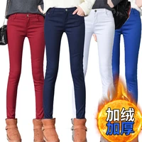 plus velvet colored womens trousers thickened pencil pants feet boots pants denim long pants autumn and winter