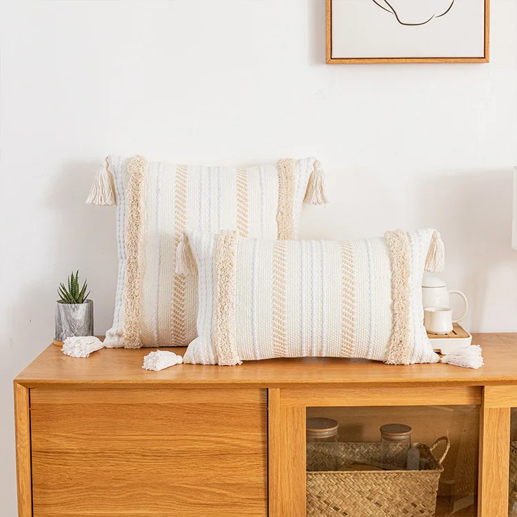 

Nordic Style Sofa Pillowcover Cotton Canvas Tufted Embroidery Throw Cushion Cover Living Room Decoration Pillowcase 40741