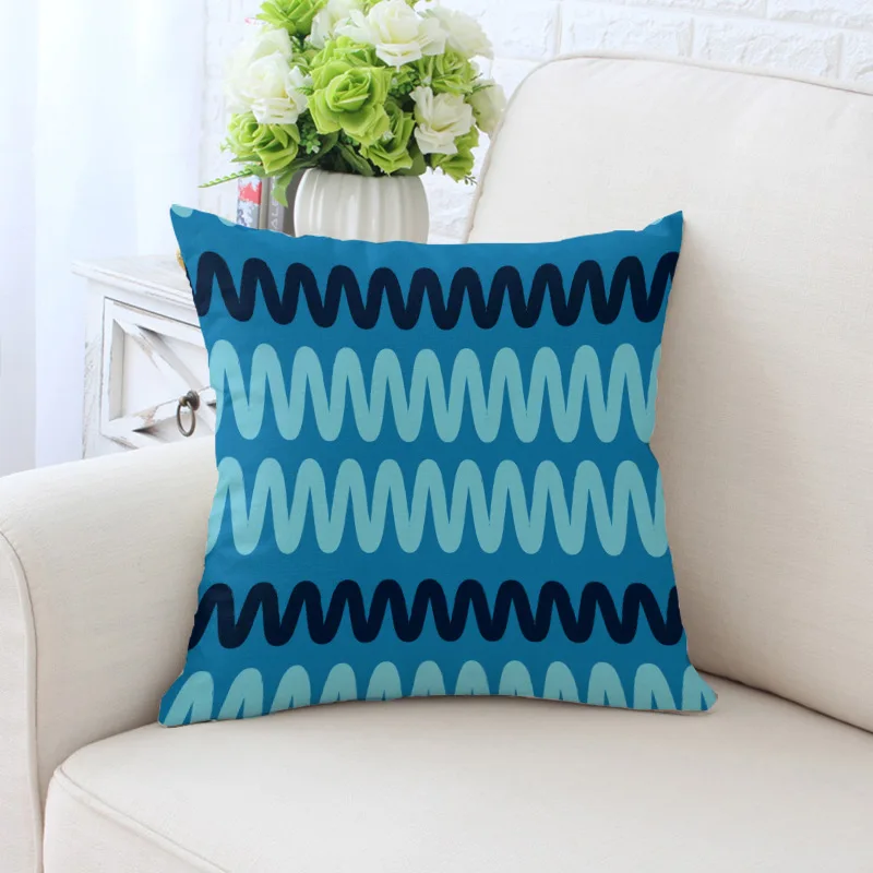 

Fantastic Nordic Geometric Blue Cushion Cover Polyester Twill Pillow Covers Hand Painted Decorative Sofa Chair Car Throw Pillows